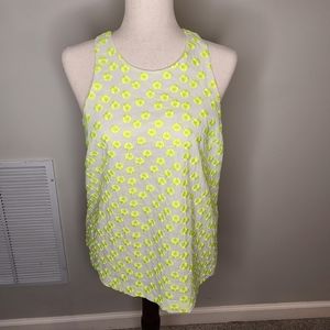 J Crew White with Neon Yellow Flowers Tank Top Size 6